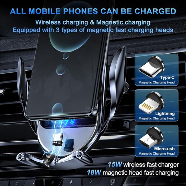 15W Fast Wireless Charging Auto Clamping Car Cell Phone Holder