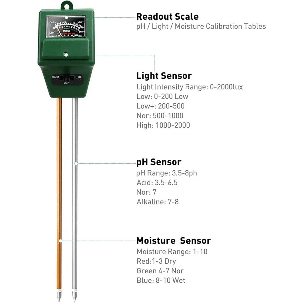3-in-1 Soil Moisture Light and pH Meter