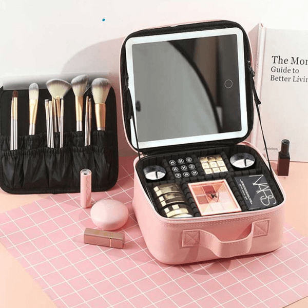 Portable Makeup Organiser Storage Box with LED Light and Mirror