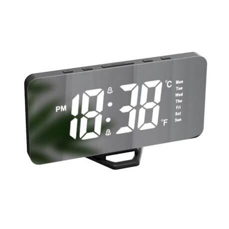LED Mirror Digital Alarm Clock with USB Charging Port