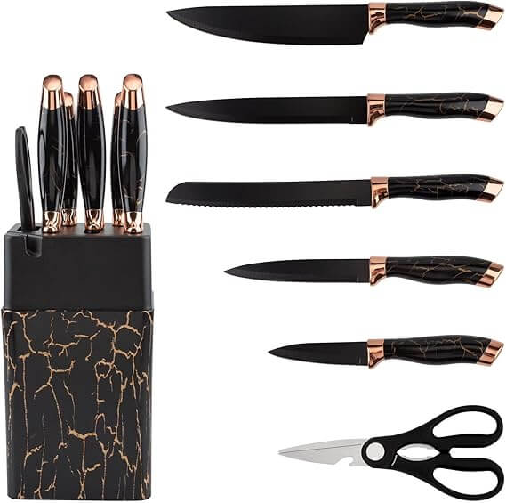 7-Piece Marble Kitchen Knife Set with Rotating Stand