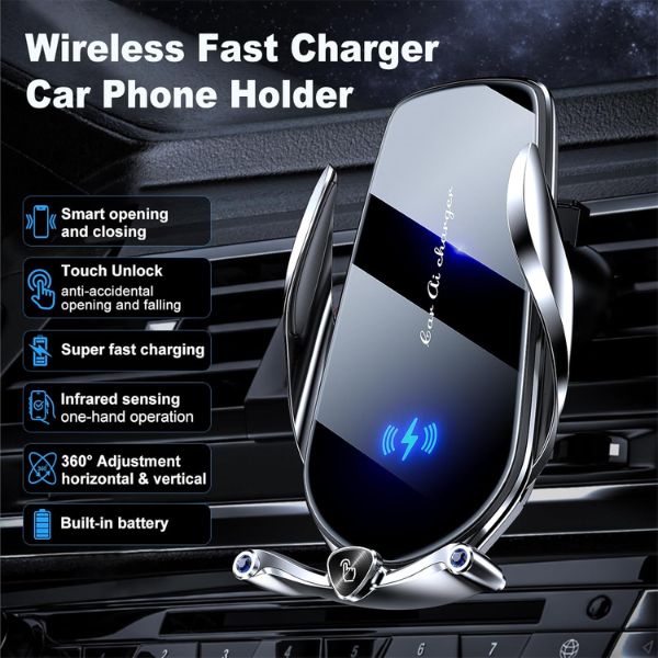 15W Fast Wireless Charging Auto Clamping Car Cell Phone Holder
