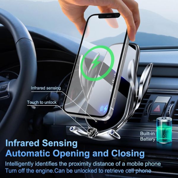 15W Fast Wireless Charging Auto Clamping Car Cell Phone Holder