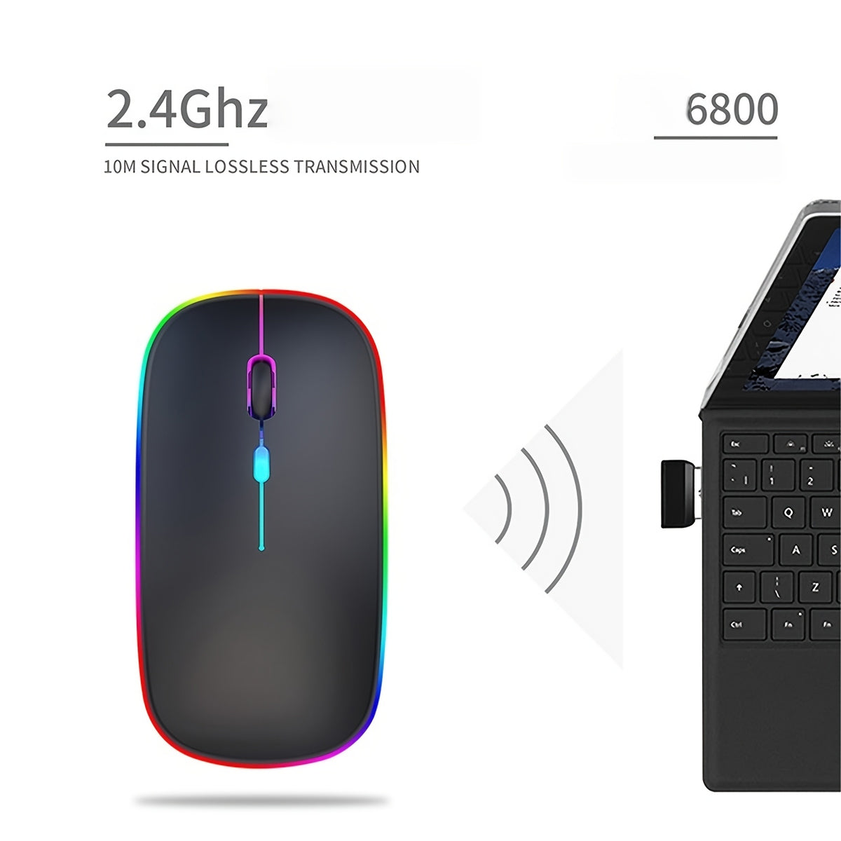 Wireless RGB Backlit Silent Rechargeable Ergonomic Computer Mouse