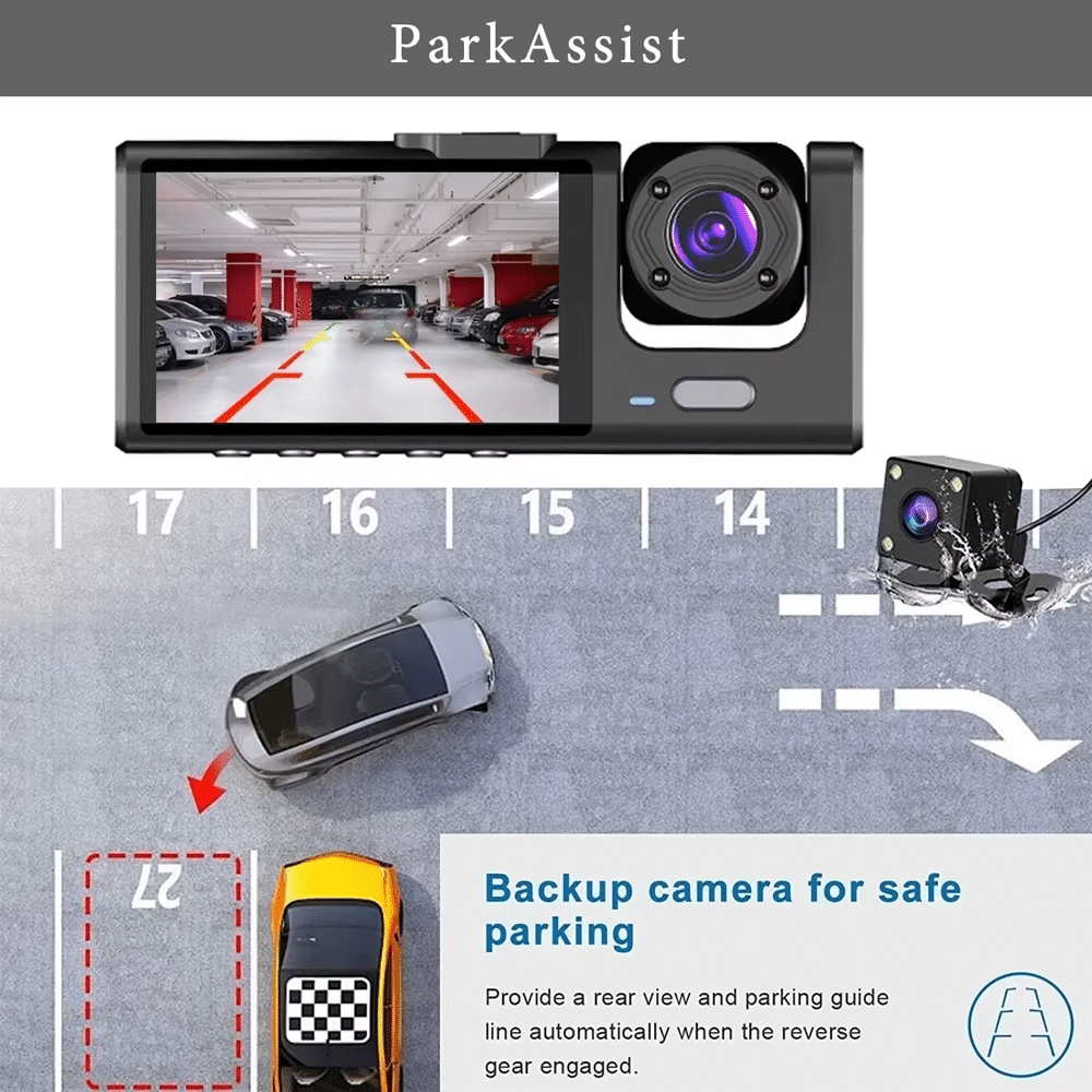 Three-Way DVR Dash Camera Front Rear and Interior Car Recorder