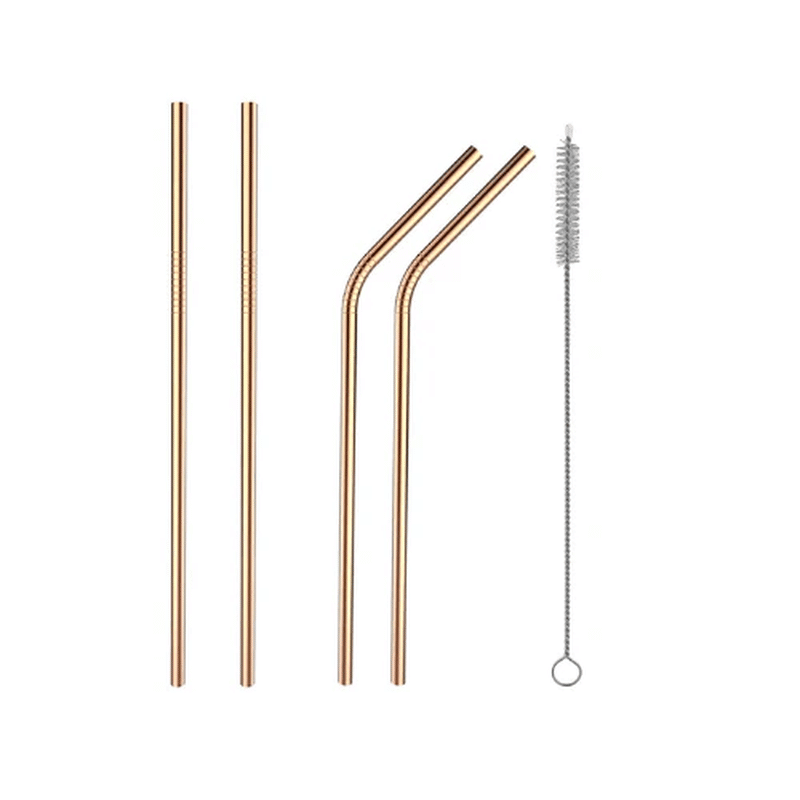 4-Piece Stainless Steel Straw Set with Cleaning Brush