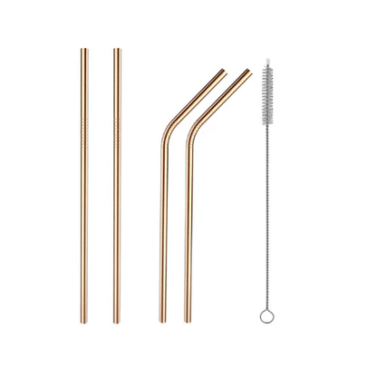 4-Piece Stainless Steel Straw Set with Cleaning Brush
