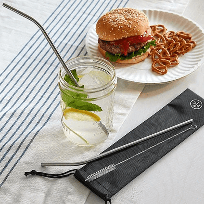 4-Piece Stainless Steel Straw Set with Cleaning Brush