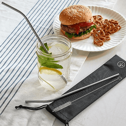 4-Piece Stainless Steel Straw Set with Cleaning Brush