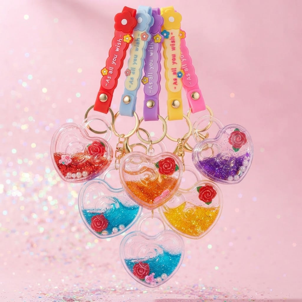 Heart-Shaped Liquid Glitter Keychain