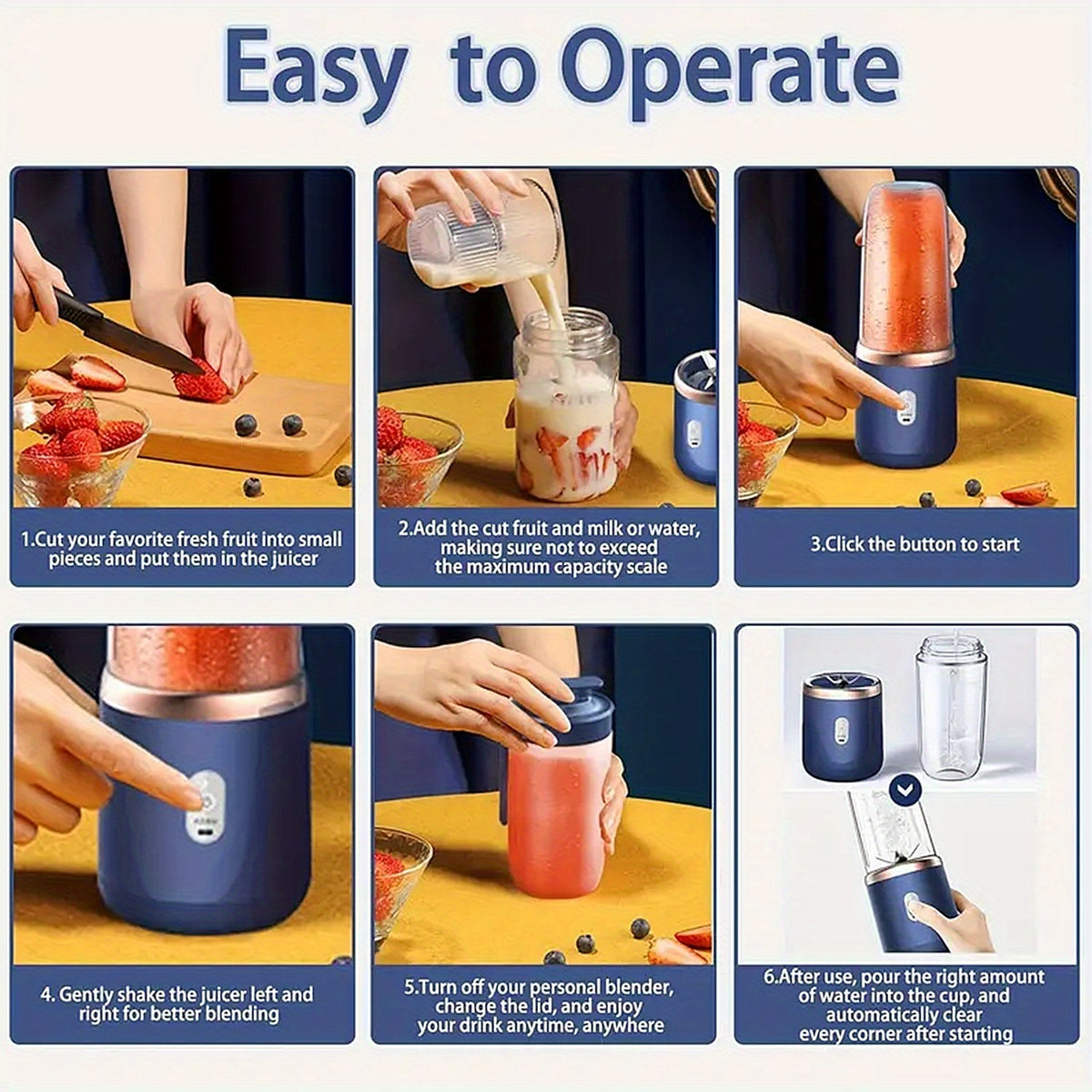 Portable 2-in-1 Rechargeable Blender and Juicer with Dual Cups