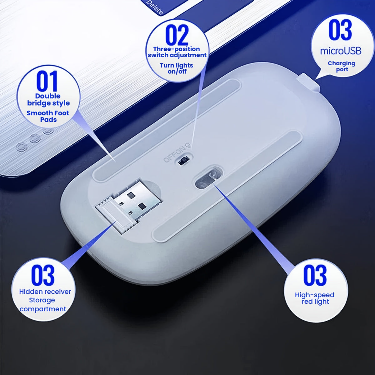 Wireless RGB Backlit Silent Rechargeable Ergonomic Computer Mouse