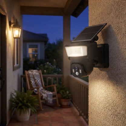 Solar-Powered Security Camera with Integrated LED Floodlight