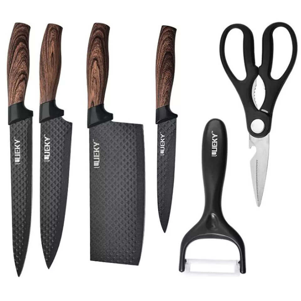 6-Piece Stainless Steel Kitchen Knife Set with Damascus Pattern