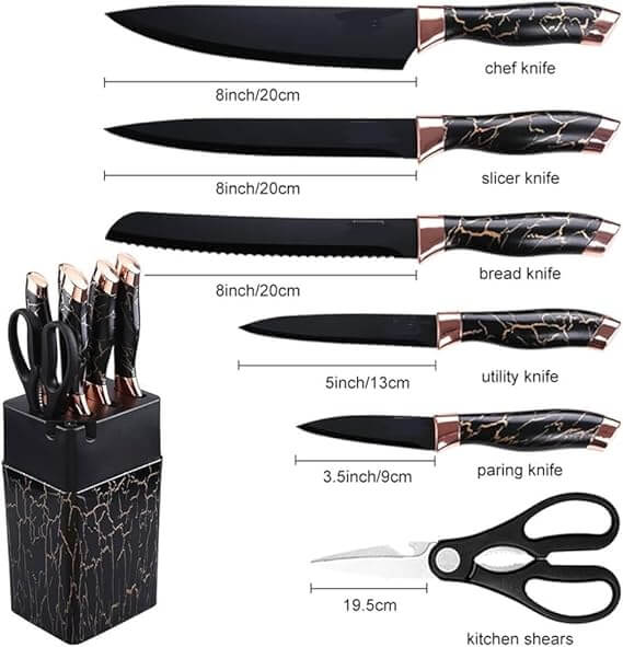 7-Piece Marble Kitchen Knife Set with Rotating Stand