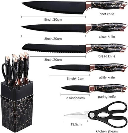 7-Piece Marble Kitchen Knife Set with Rotating Stand