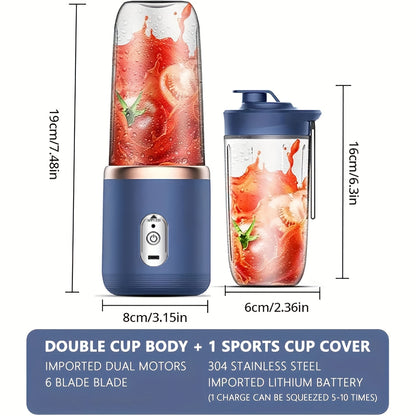 Portable 2-in-1 Rechargeable Blender and Juicer with Dual Cups