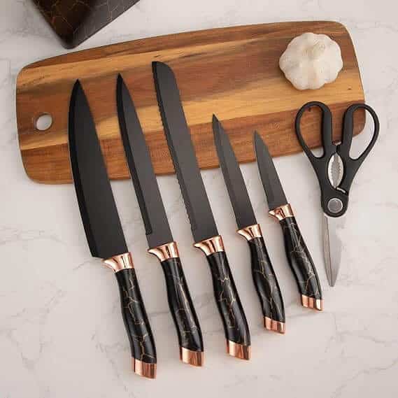 7-Piece Marble Kitchen Knife Set with Rotating Stand