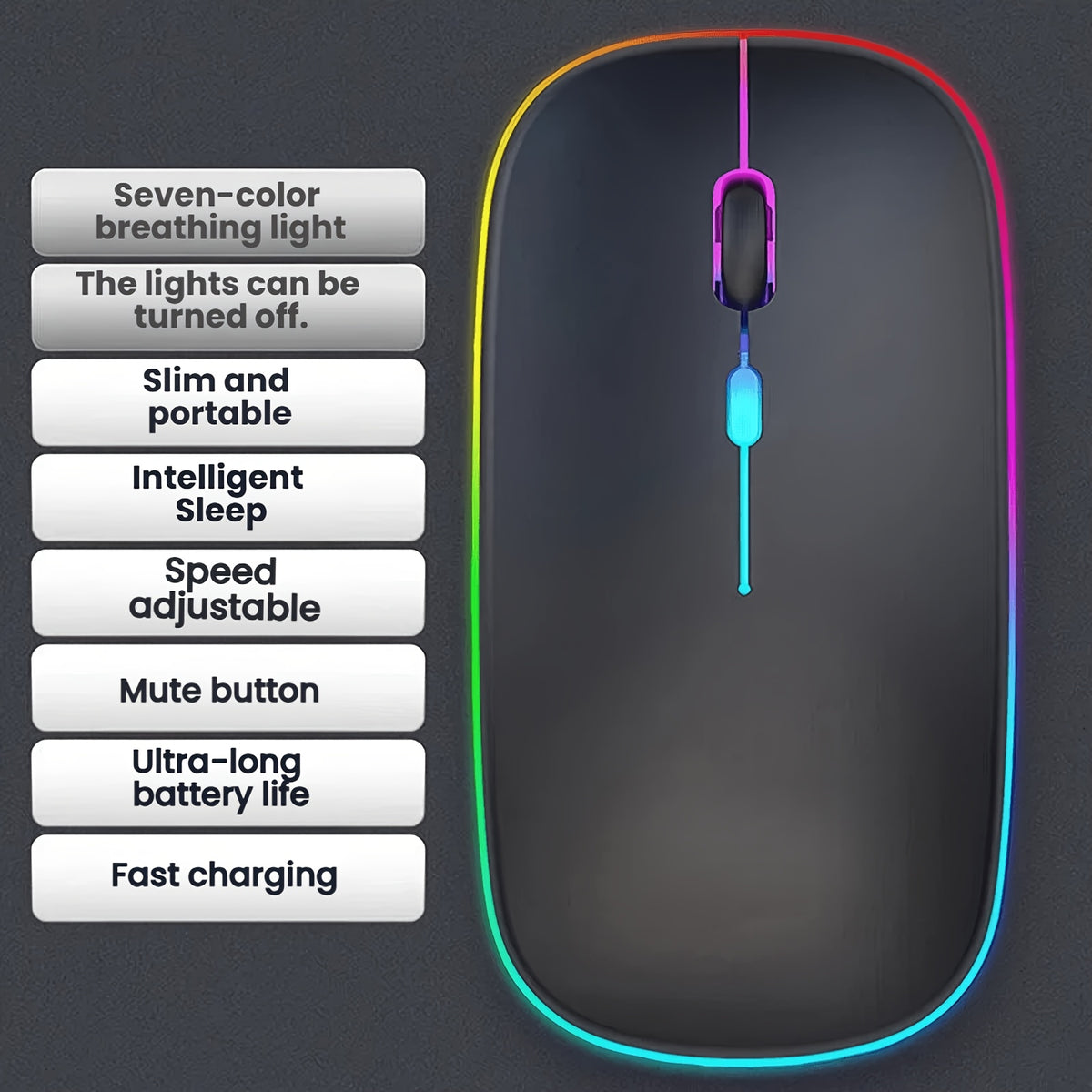 Wireless RGB Backlit Silent Rechargeable Ergonomic Computer Mouse