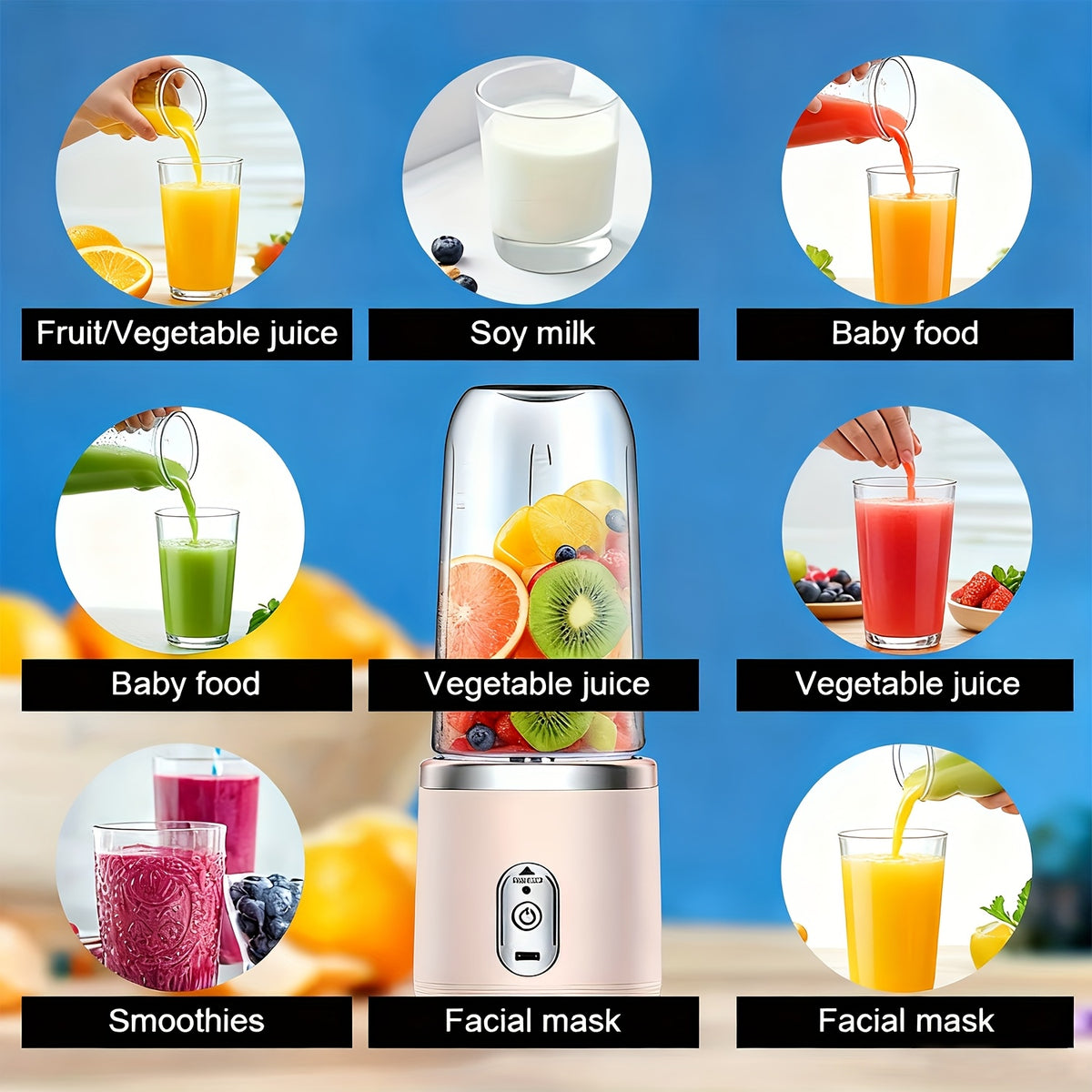 Portable 2-in-1 Rechargeable Blender and Juicer with Dual Cups