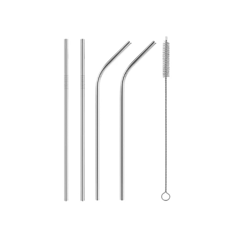 4-Piece Stainless Steel Straw Set with Cleaning Brush