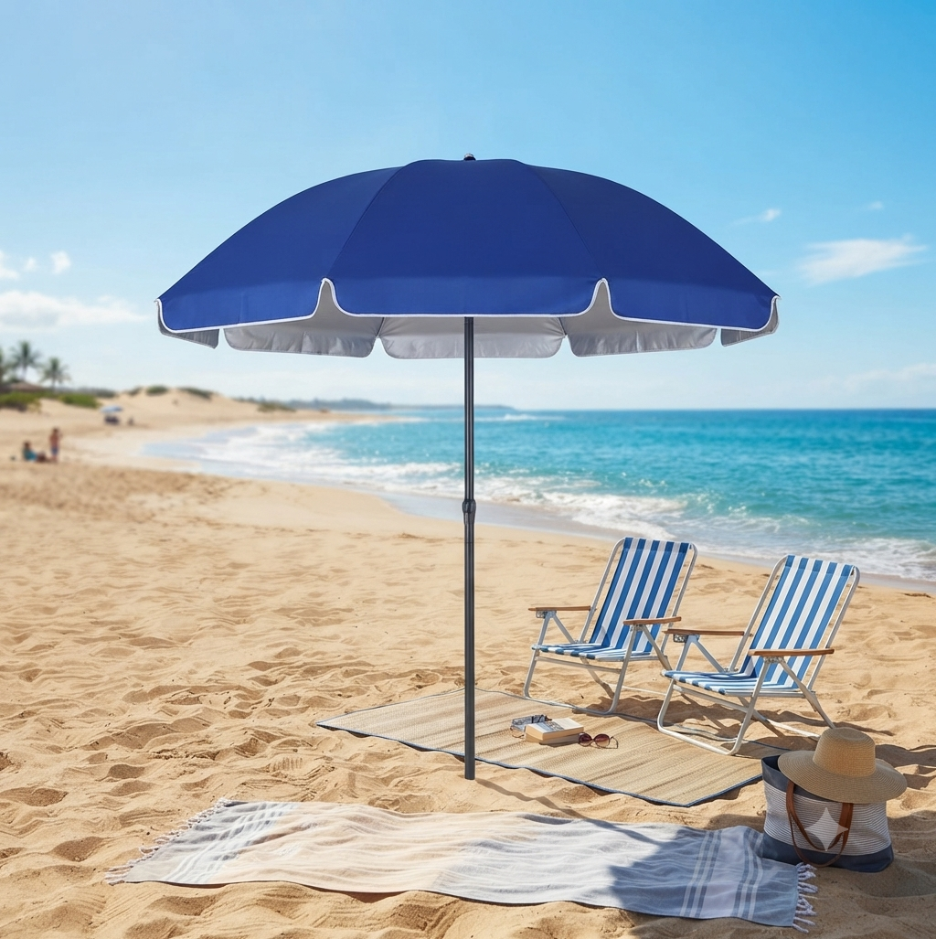 Outdoor Beach Umbrella with Adjustable Height 2.4m