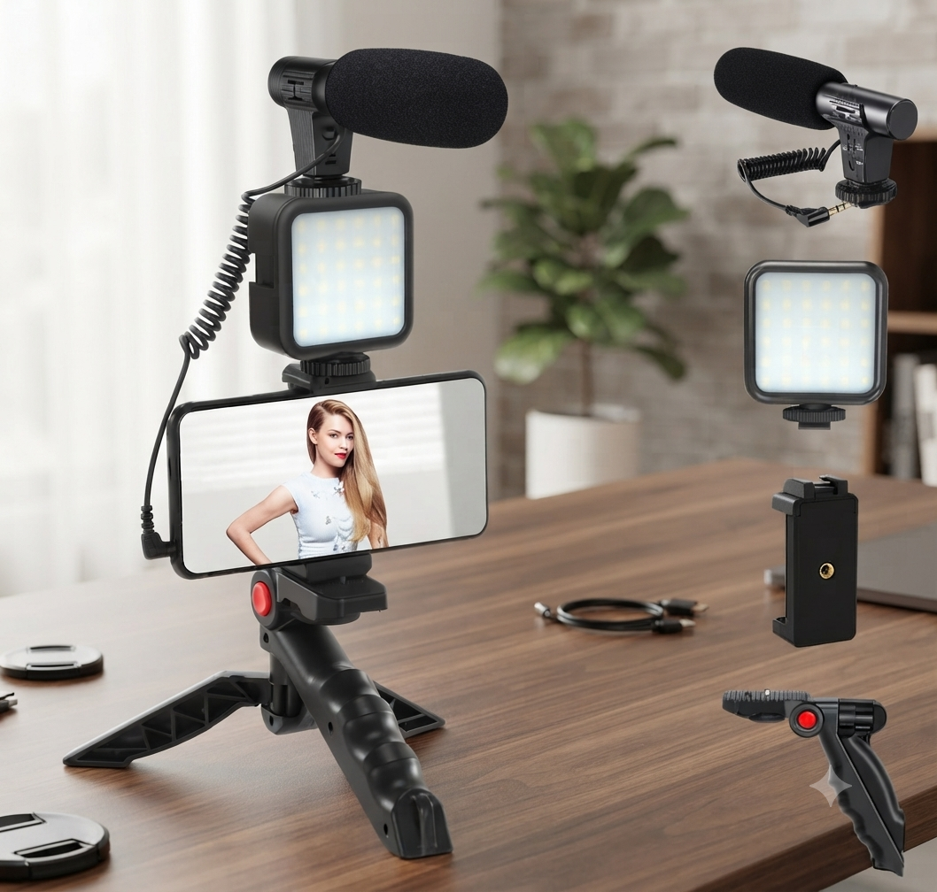 Vlogging Kit Shotgun Microphone with LED Light and Tripod