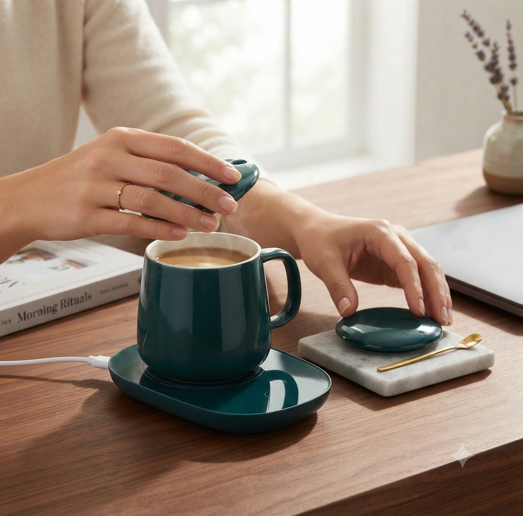 Ceramic Coffee Mug Set with Warming Coaster 400ml