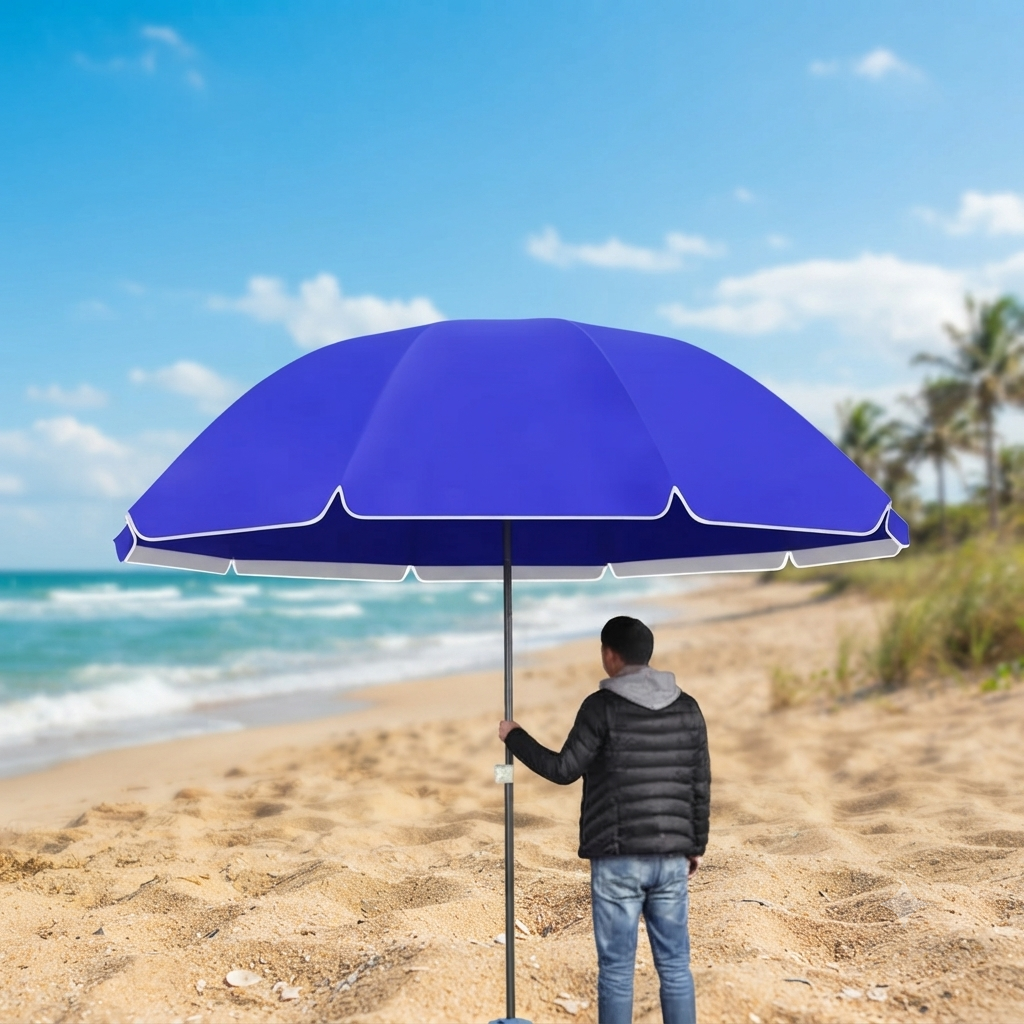 Outdoor Beach Umbrella with Adjustable Height 2.4m