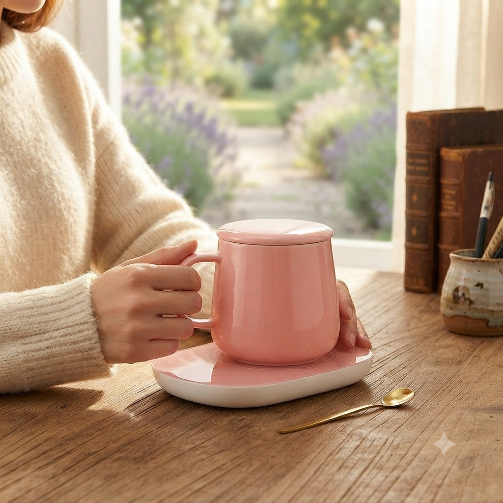 Ceramic Coffee Mug Set with Warming Coaster 400ml