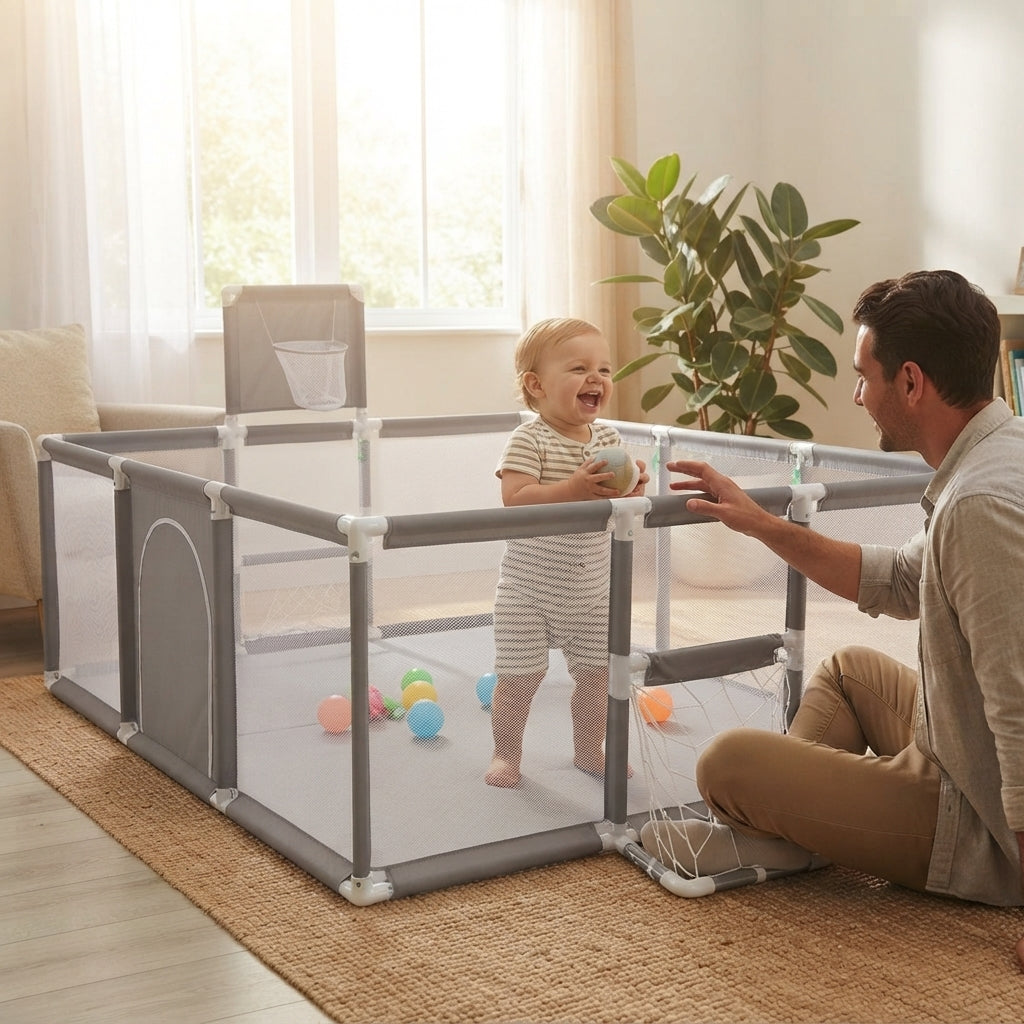 Baby Playpen with Basketball Hoop
