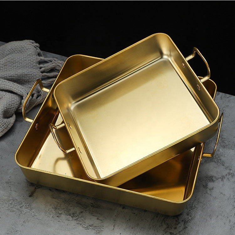 Gold Stainless Steel Multipurpose Serving Baking Tray