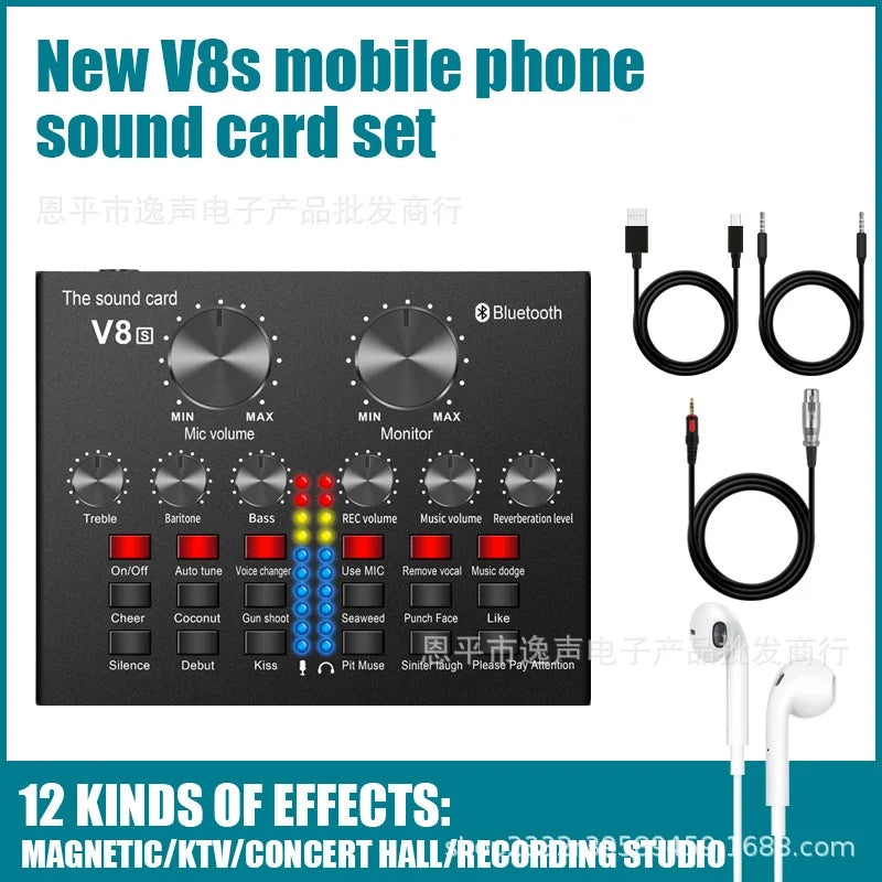 V8S Live Stream External Sound Card Audio Mixer