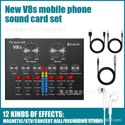 V8S Live Stream External Sound Card Audio Mixer