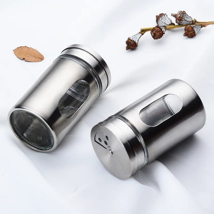 Stainless Steel Glass Spice Jar and Salt Pepper Shaker