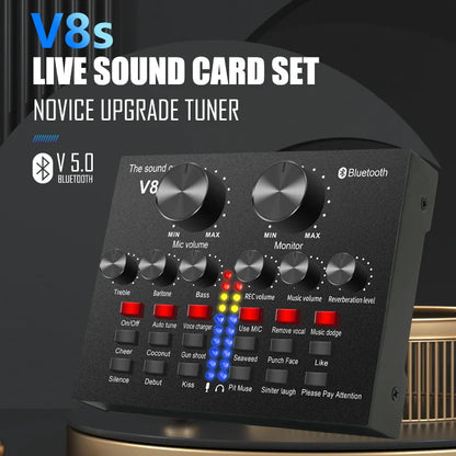 V8S Live Stream External Sound Card Audio Mixer