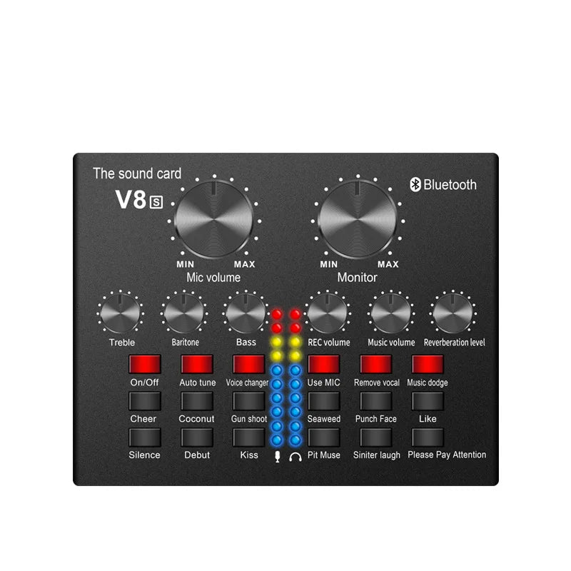 V8S Live Stream External Sound Card Audio Mixer