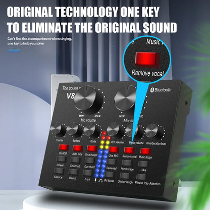 V8S Live Stream External Sound Card Audio Mixer