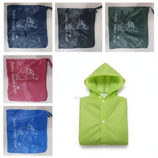 Kids Backpack Waterproof Hooded Portable Raincoat