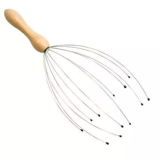 Flexible Wire Scalp and Head Massager with Wood Handle