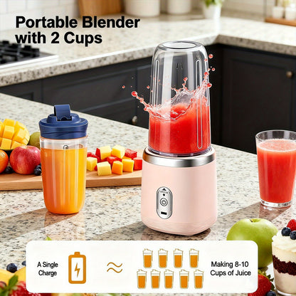 Portable 2-in-1 Rechargeable Blender and Juicer with Dual Cups