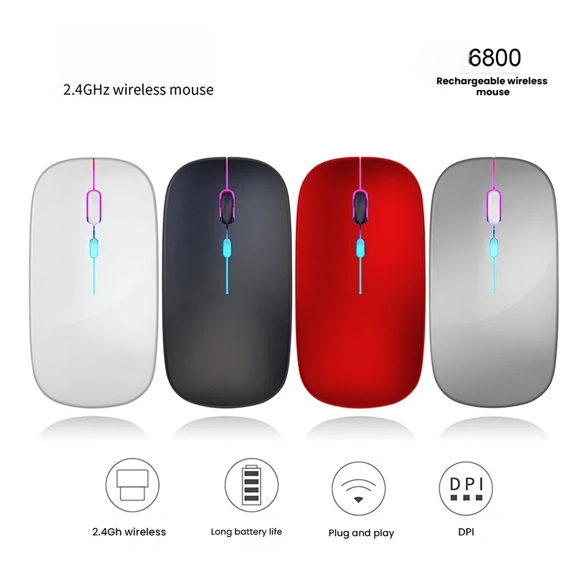 Wireless RGB Backlit Silent Rechargeable Ergonomic Computer Mouse