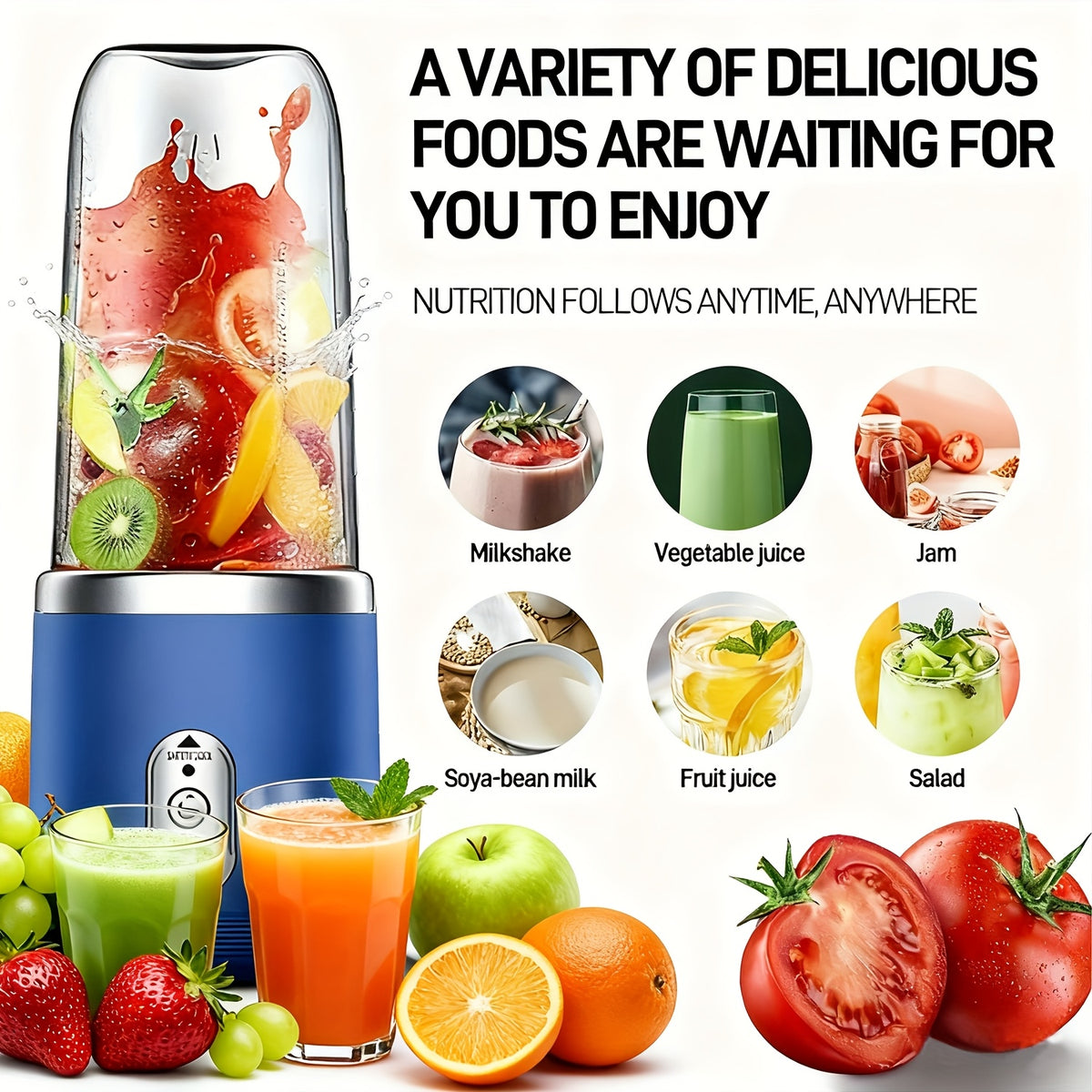Portable 2-in-1 Rechargeable Blender and Juicer with Dual Cups