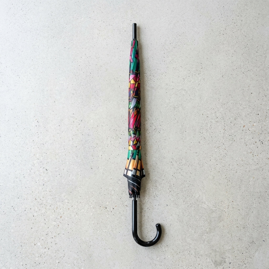 Colorful Patterned Long Handle Umbrella for Rainy Weather