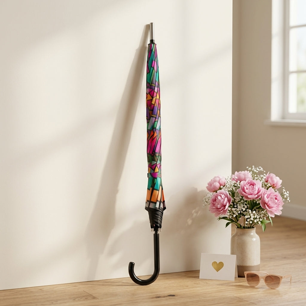Colorful Patterned Long Handle Umbrella for Rainy Weather