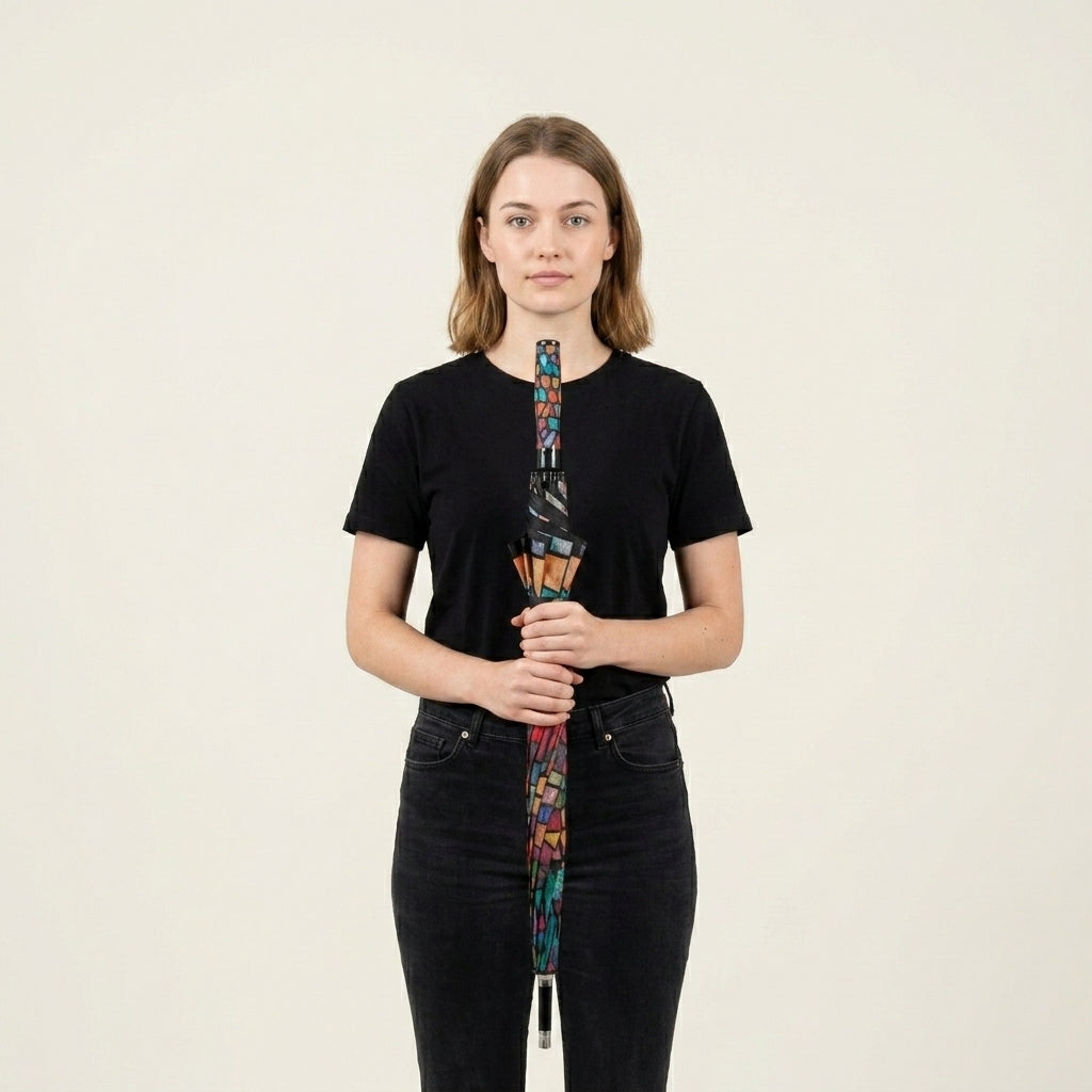 Colorful Patterned Long Handle Umbrella for Rainy Weather