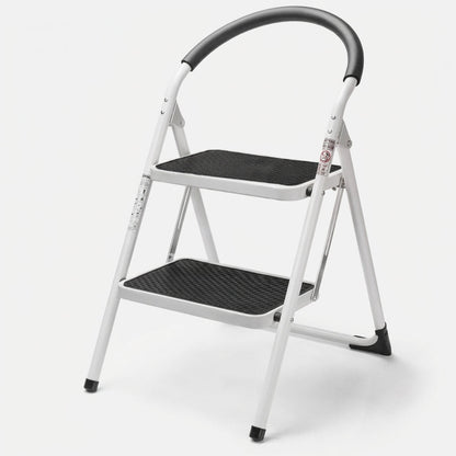 Modern 3-Step Folding Steel Stool with Storage Shelf