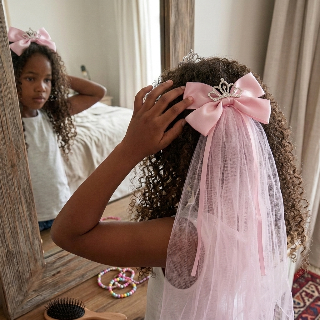 Pink Bow Tiara Hair Clip Accessory